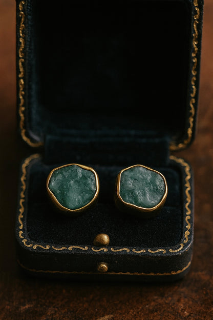 Raw Emerald Stud Earrings | May Birthstone Earrings Her | Gold Vermeil Hypo-Allergenic Gemstone Studs