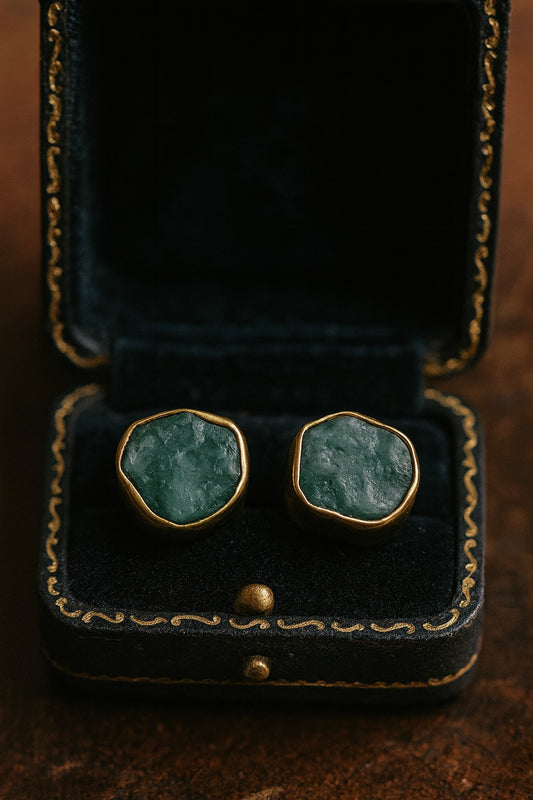 Raw Emerald Stud Earrings | May Birthstone Earrings Her | Gold Vermeil Hypo-Allergenic Gemstone Studs