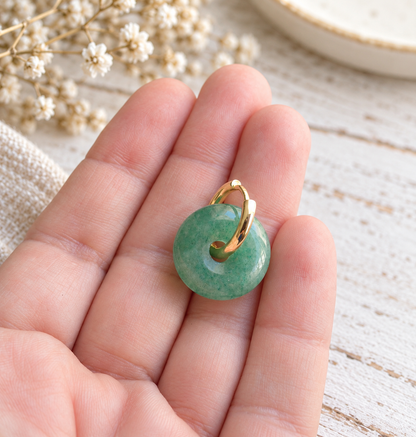 Green Aventurine Earrings Gold,  Natural Gemstone Hoop Earrings, Stone Huggie Hoops