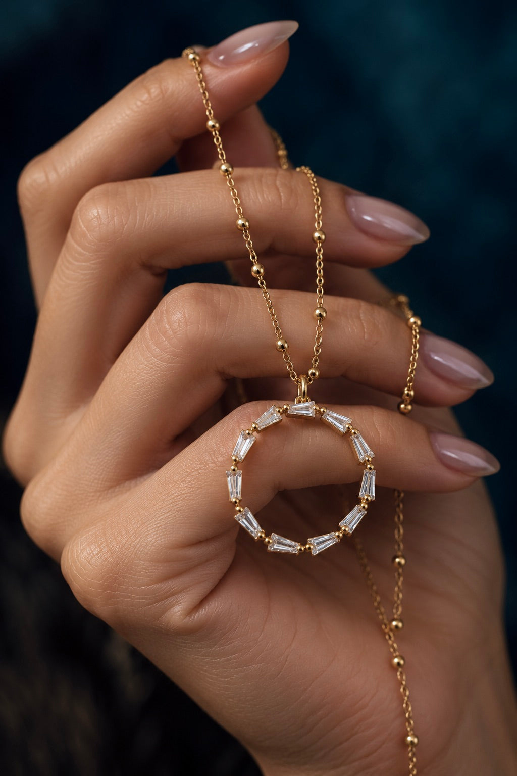Gold Fill Eternity Necklace with  Baguette Crystals,  Halo Circle Pendant, Dainty Minimalist Jewelry, Gift for Her Everyday Elegant Gift