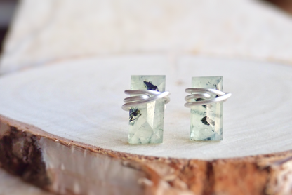 Moss Prehnite Wire Wrapped Studs