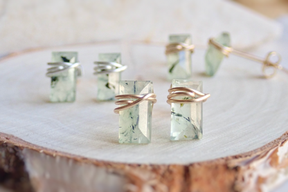 Moss Prehnite Wire Wrapped Studs