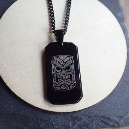 Tiki Mask Dog Tag Necklace