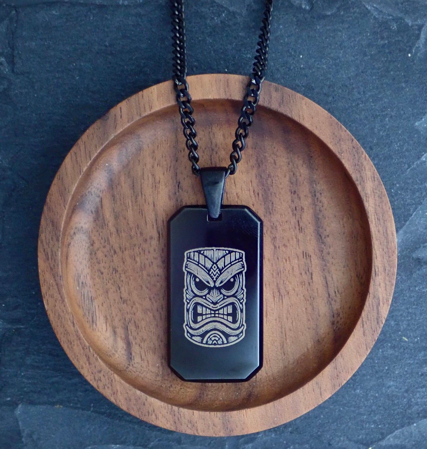 Tiki Mask Dog Tag Necklace