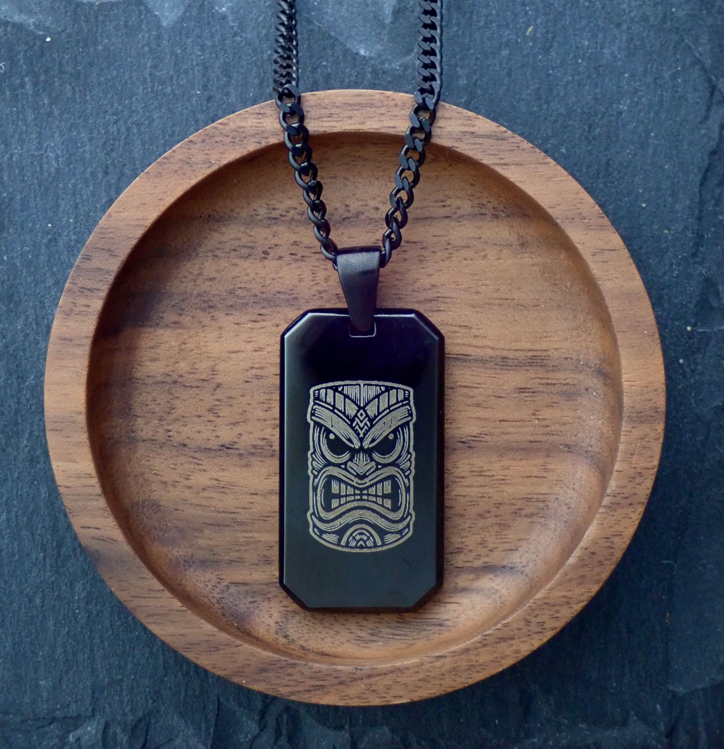 Tiki Mask Dog Tag Necklace