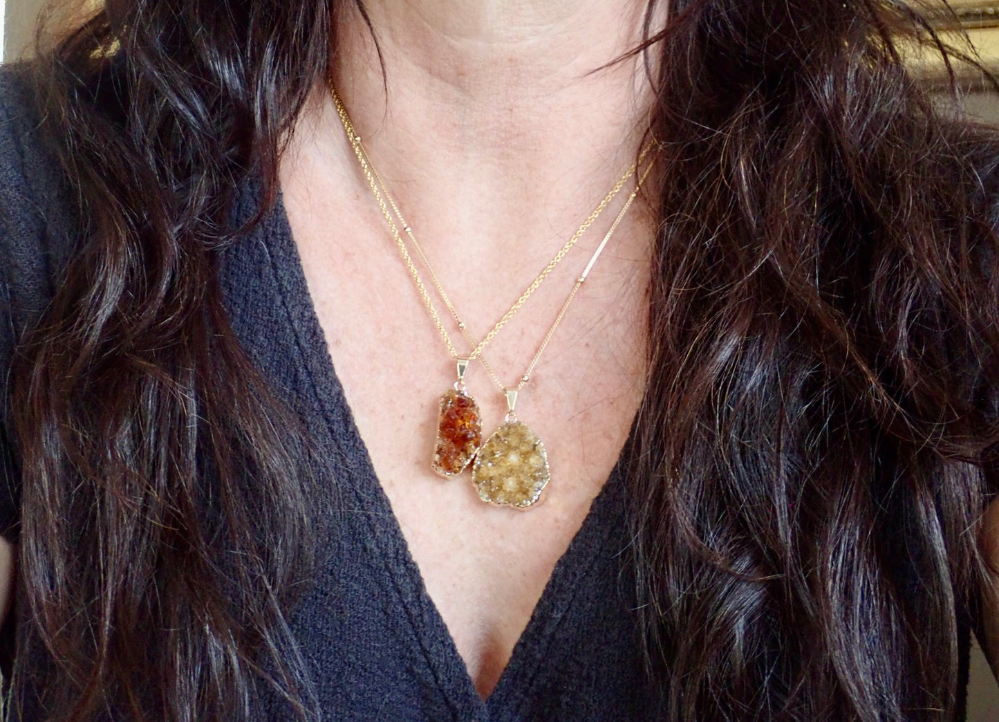 Chunky Raw Citrine Druzy Necklace, 18k Gold Filled, Cable, Box, Satellite Chains