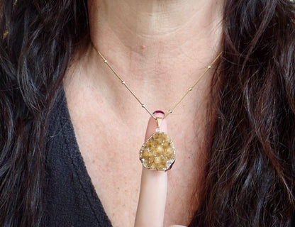 Chunky Raw Citrine Druzy Necklace, 18k Gold Filled, Cable, Box, Satellite Chains