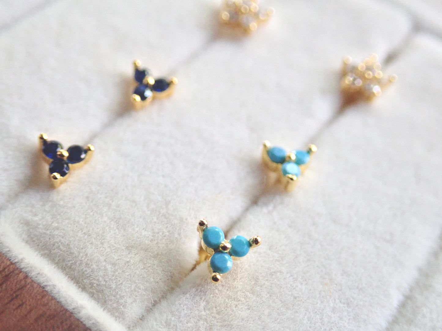 Tiny Trefoil Sapphire Stud Earrings