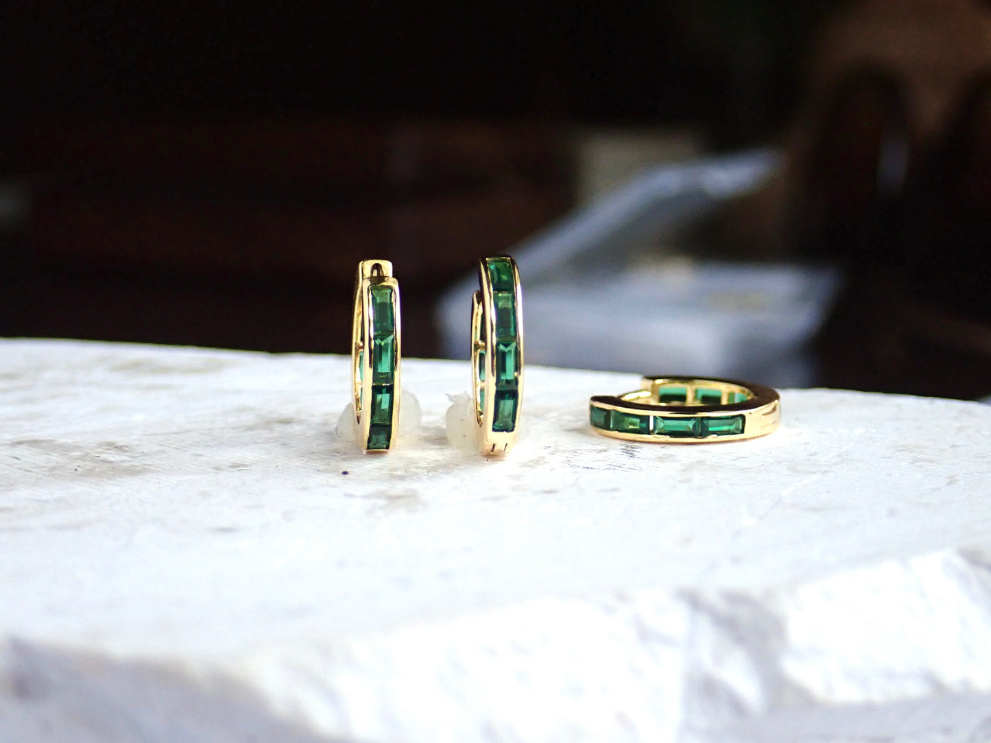 Emerald CZ Huggie Hoops