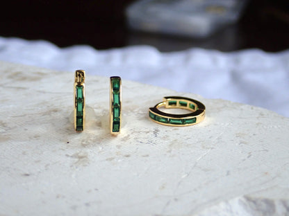 Emerald CZ Huggie Hoops