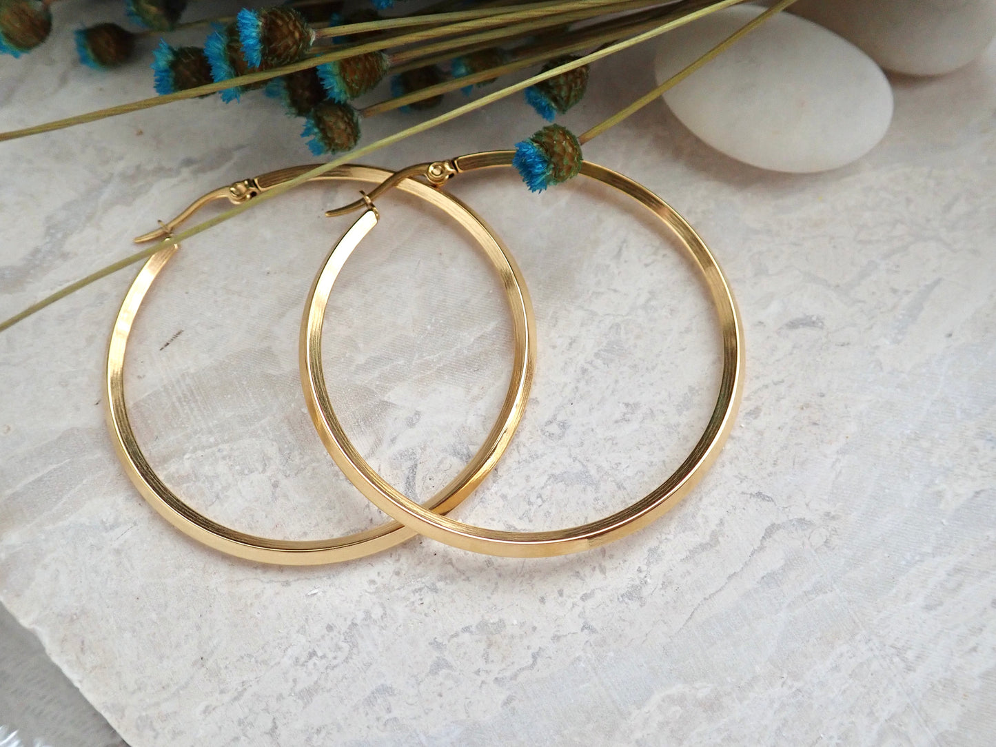 Bevelled Waterproof Gold Hoop Earrings