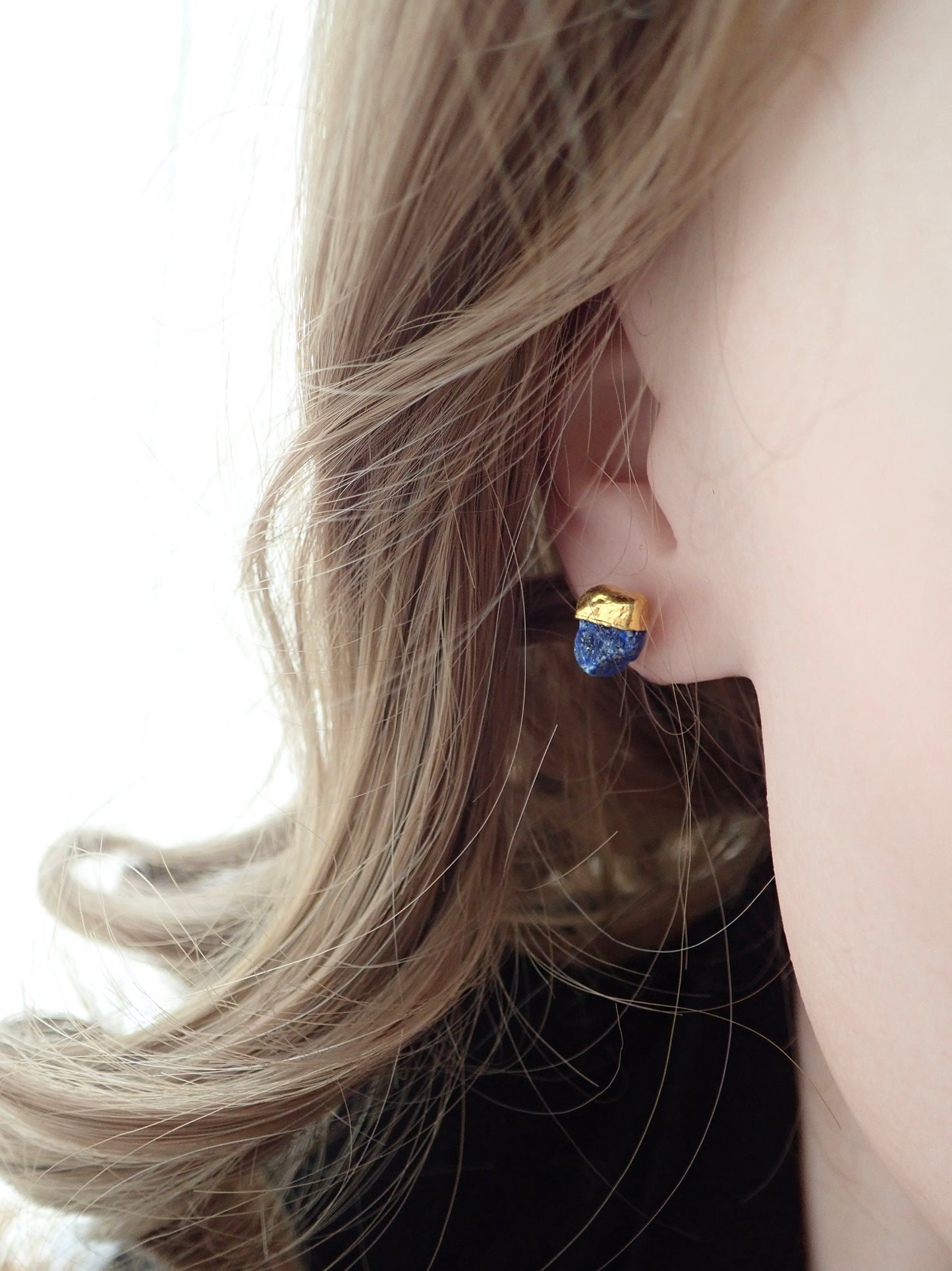 Dipped Lapis Lazuli Stud Earrings