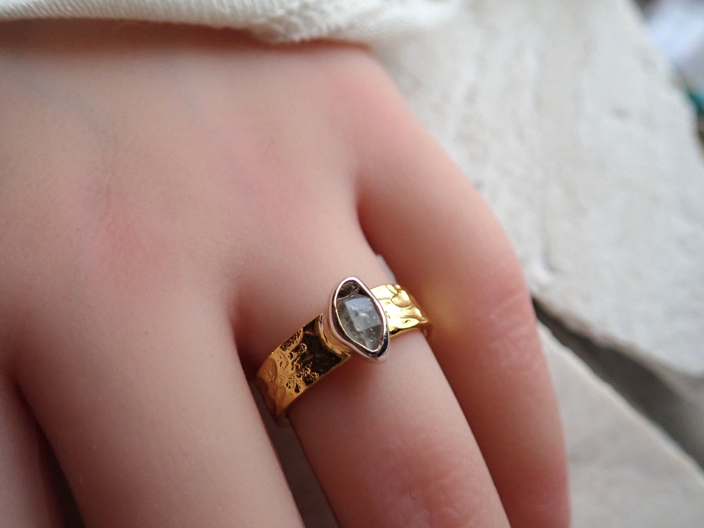 Vesuvius Gold and Silver Herkimer Diamond Ring