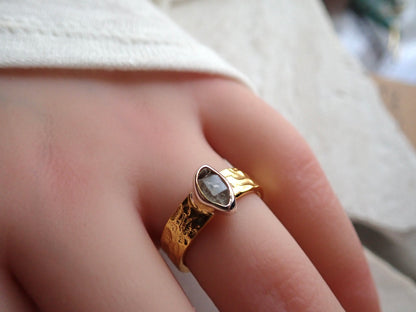 Vesuvius Gold and Silver Herkimer Diamond Ring
