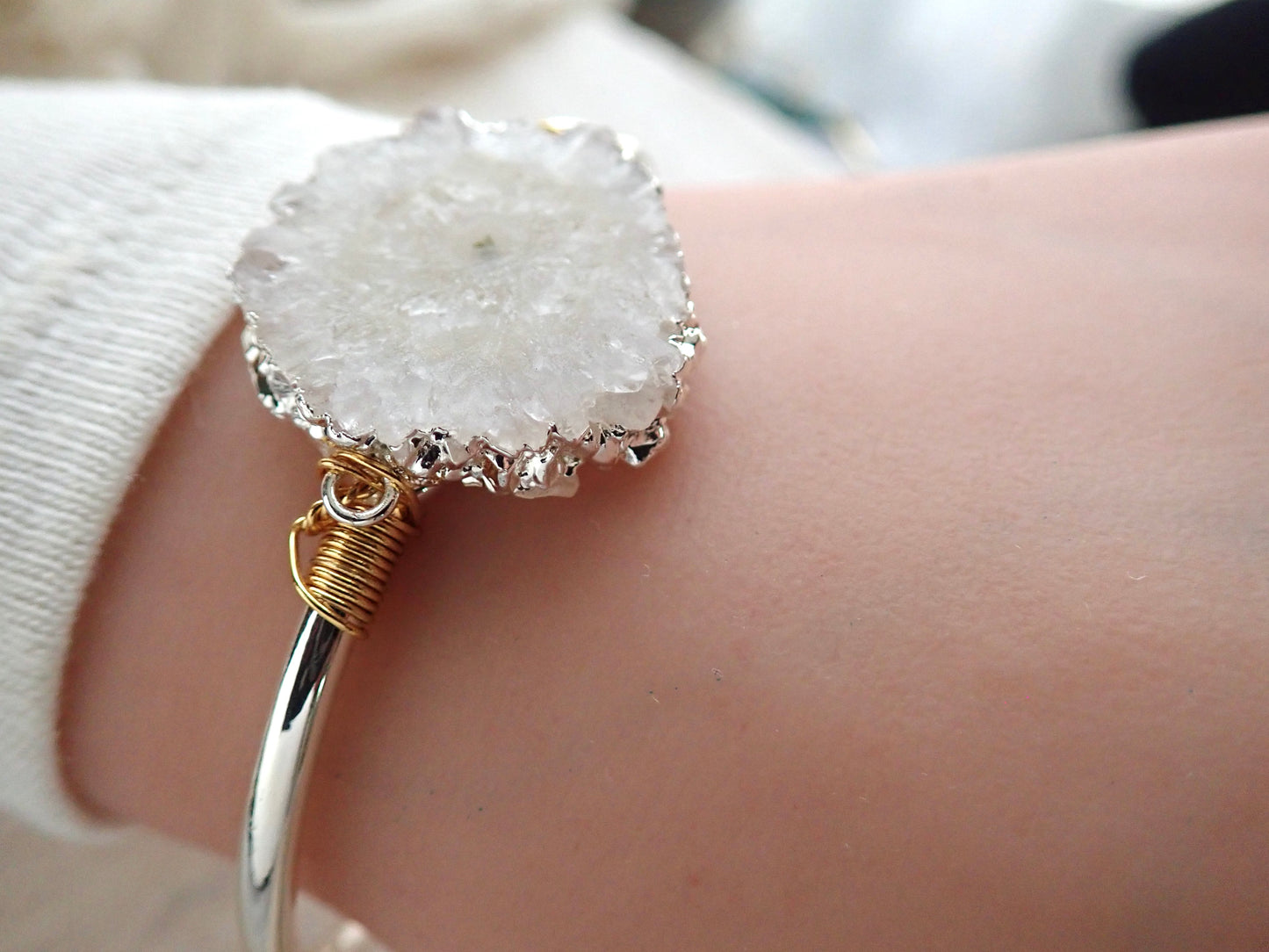 Solar Quartz Cuff Bracelet - Silver