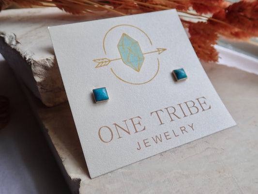 Square Turquoise Stud Earrings – Sterling Silver Bezel Set | Southwest-Inspired Gemstone Jewelry