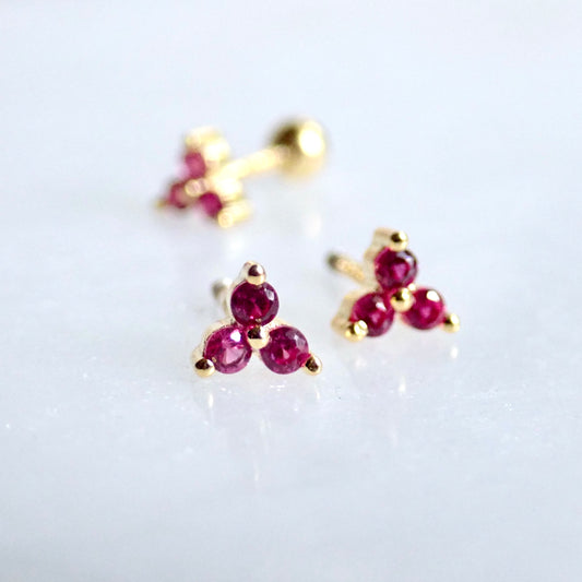 Tiny Pink Trefoil CZ Stud Earrings