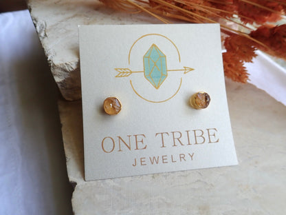 Raw Citrine Stud Earrings – 18k Gold Vermeil over Sterling Silver, Hypoallergenic
