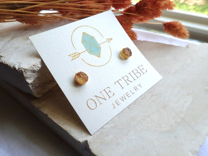 Raw Citrine Stud Earrings – 18k Gold Vermeil over Sterling Silver, Hypoallergenic