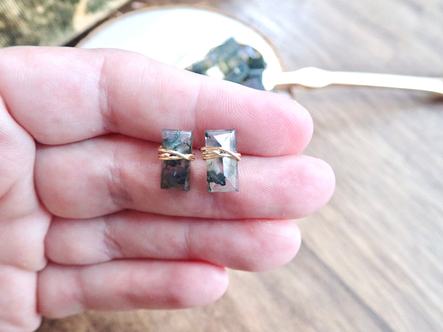 Althea Moss Agate Stud Earrings