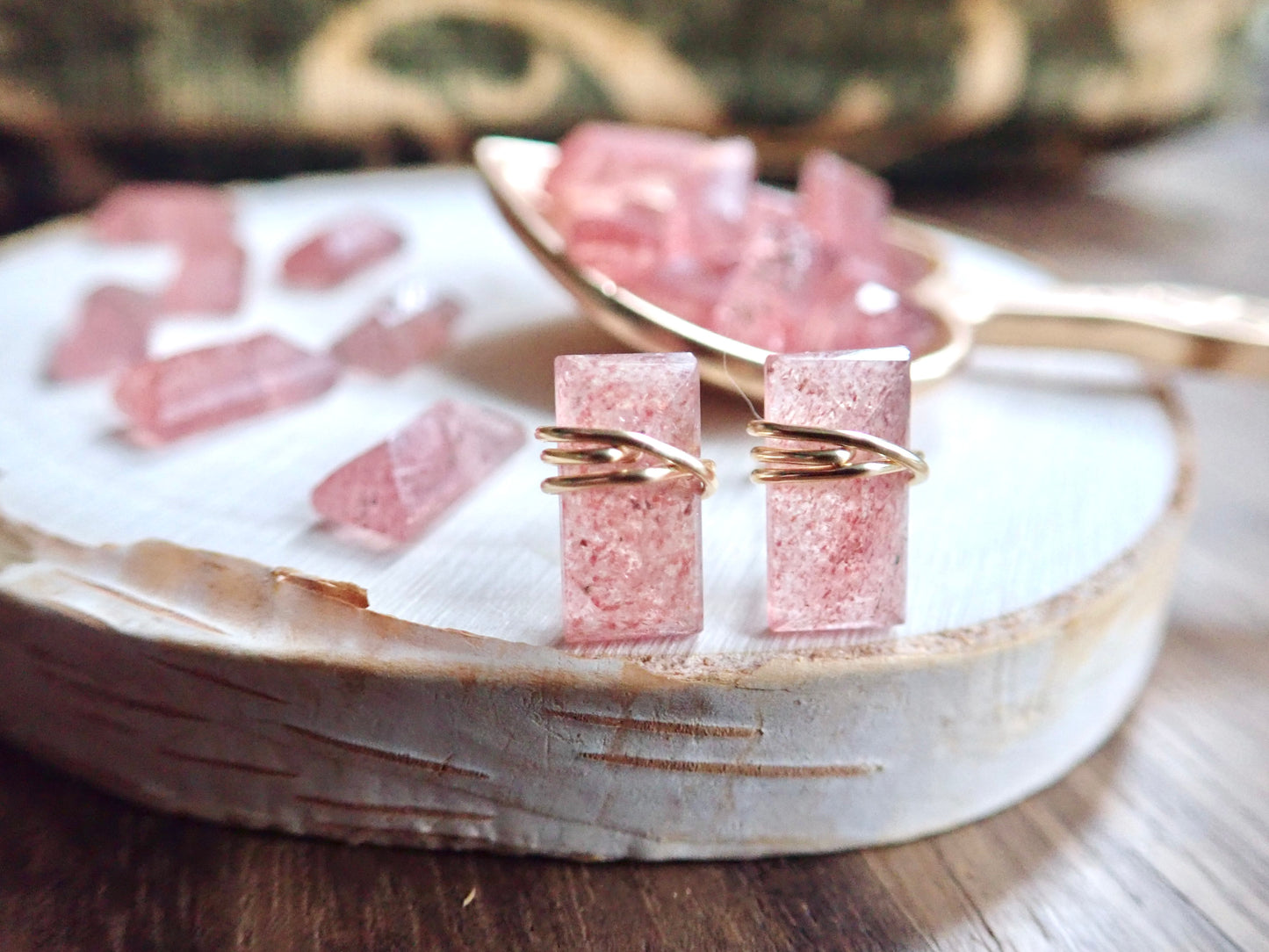 Lennox Strawberry Quartz Stud Earrings