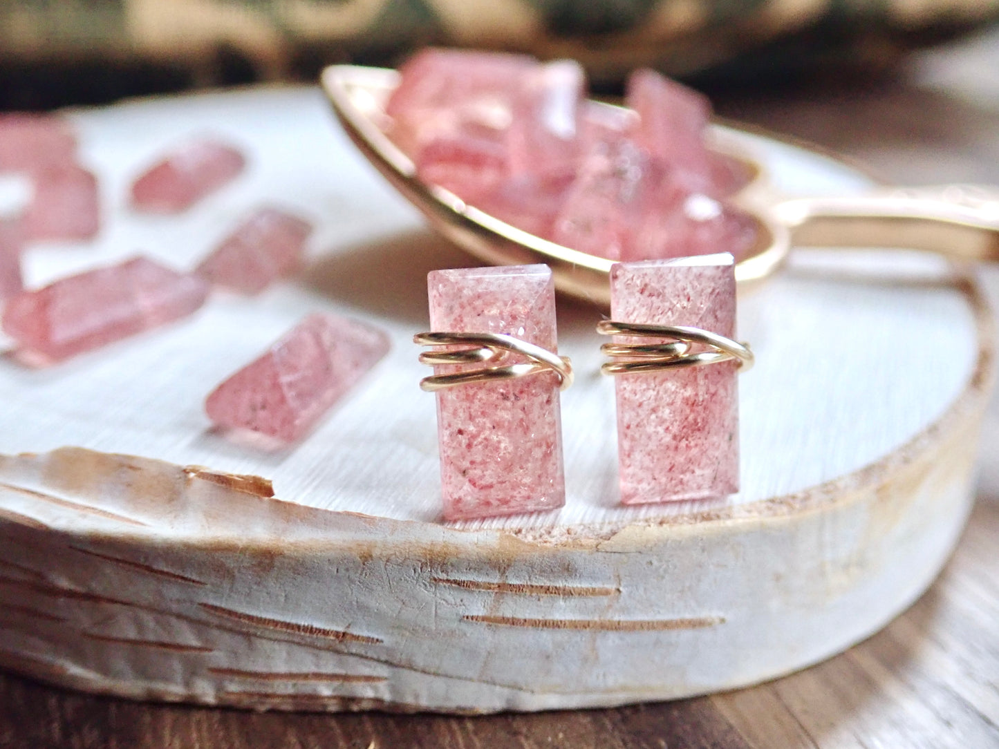 Lennox Strawberry Quartz Stud Earrings