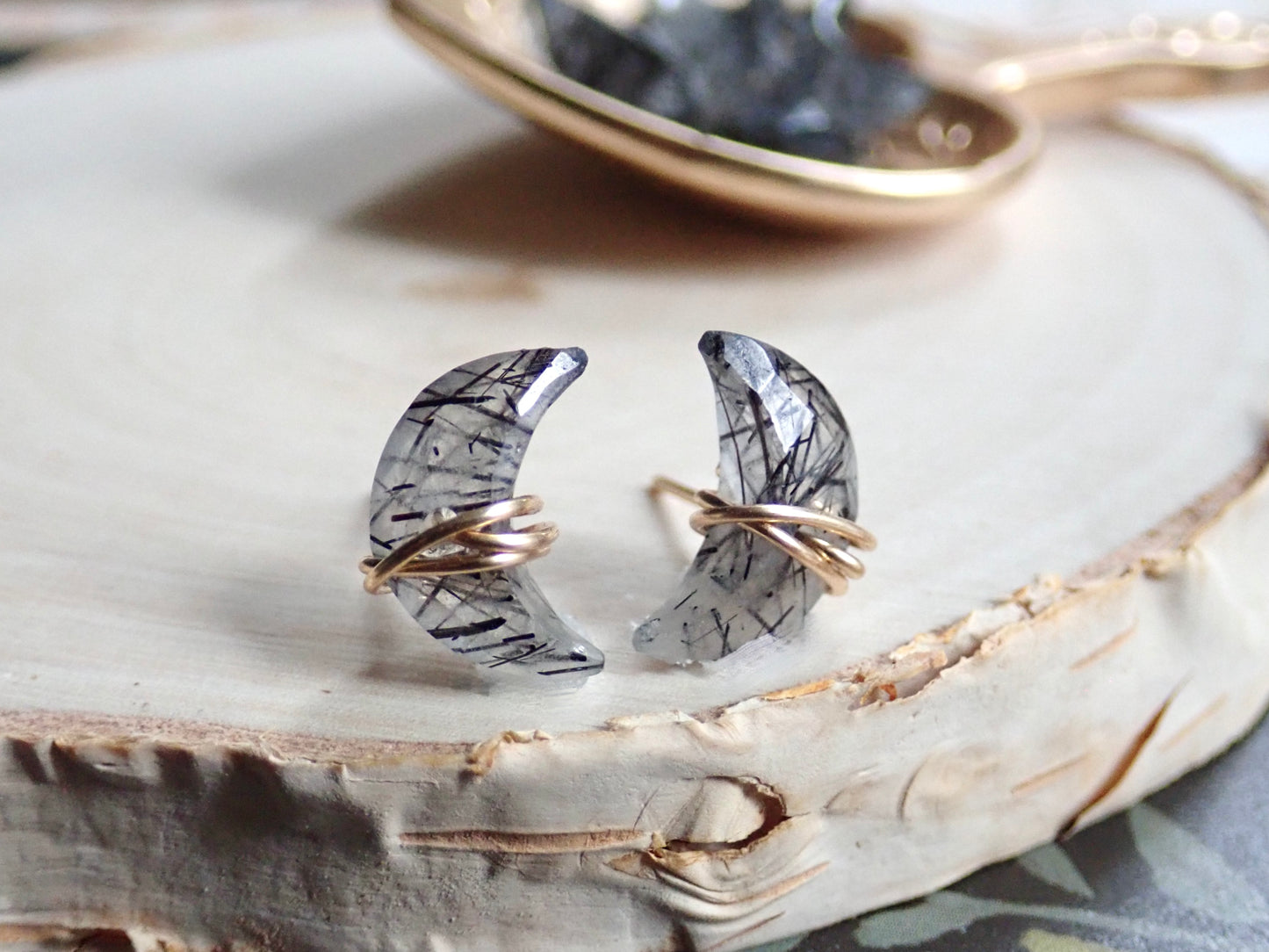 Crescent Moon Tourmaline Quartz Earrings