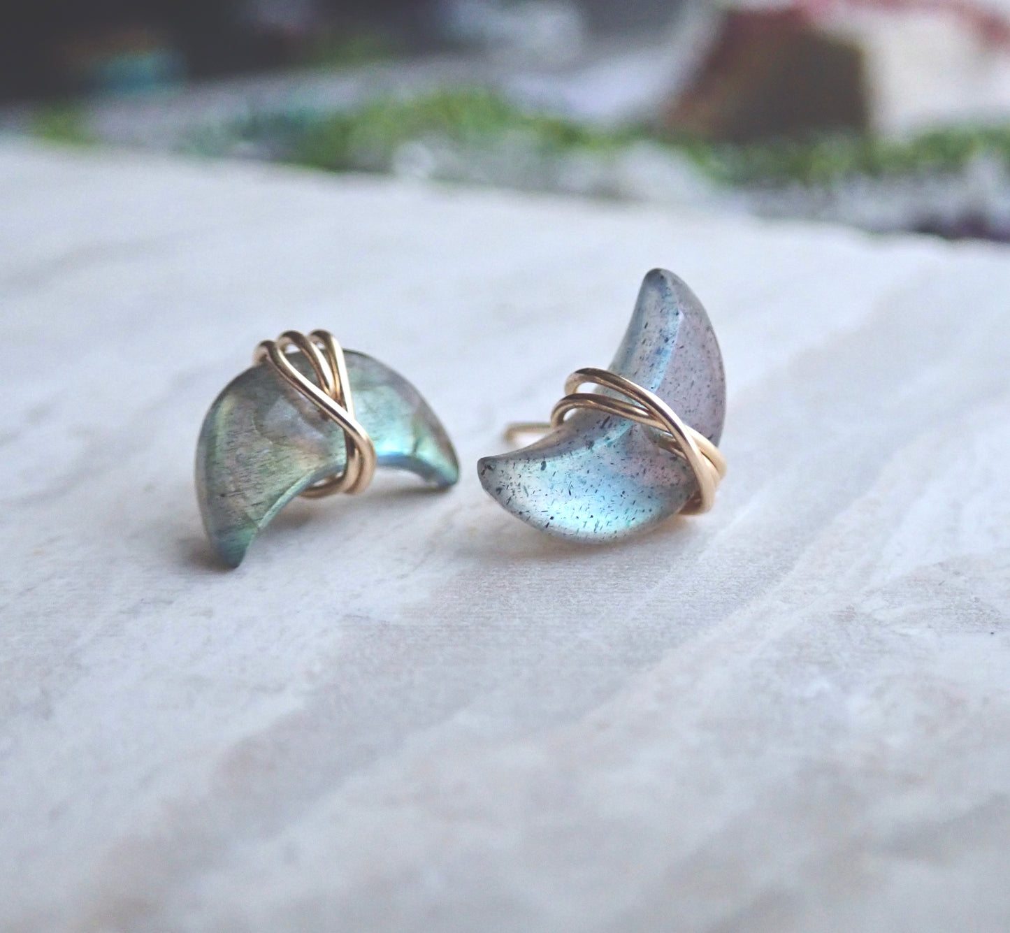 Gia Labradorite Half Moon Stud Earrings