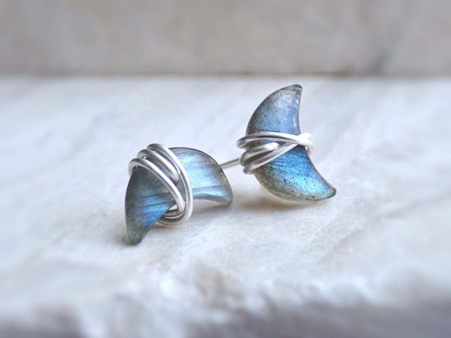 Gia Labradorite Half Moon Stud Earrings