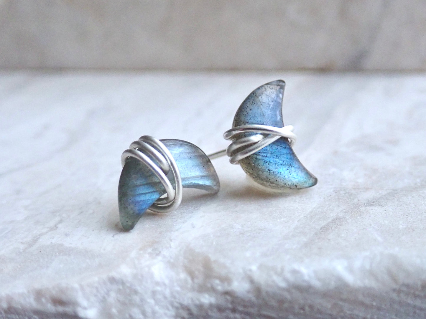 Gia Labradorite Half Moon Stud Earrings