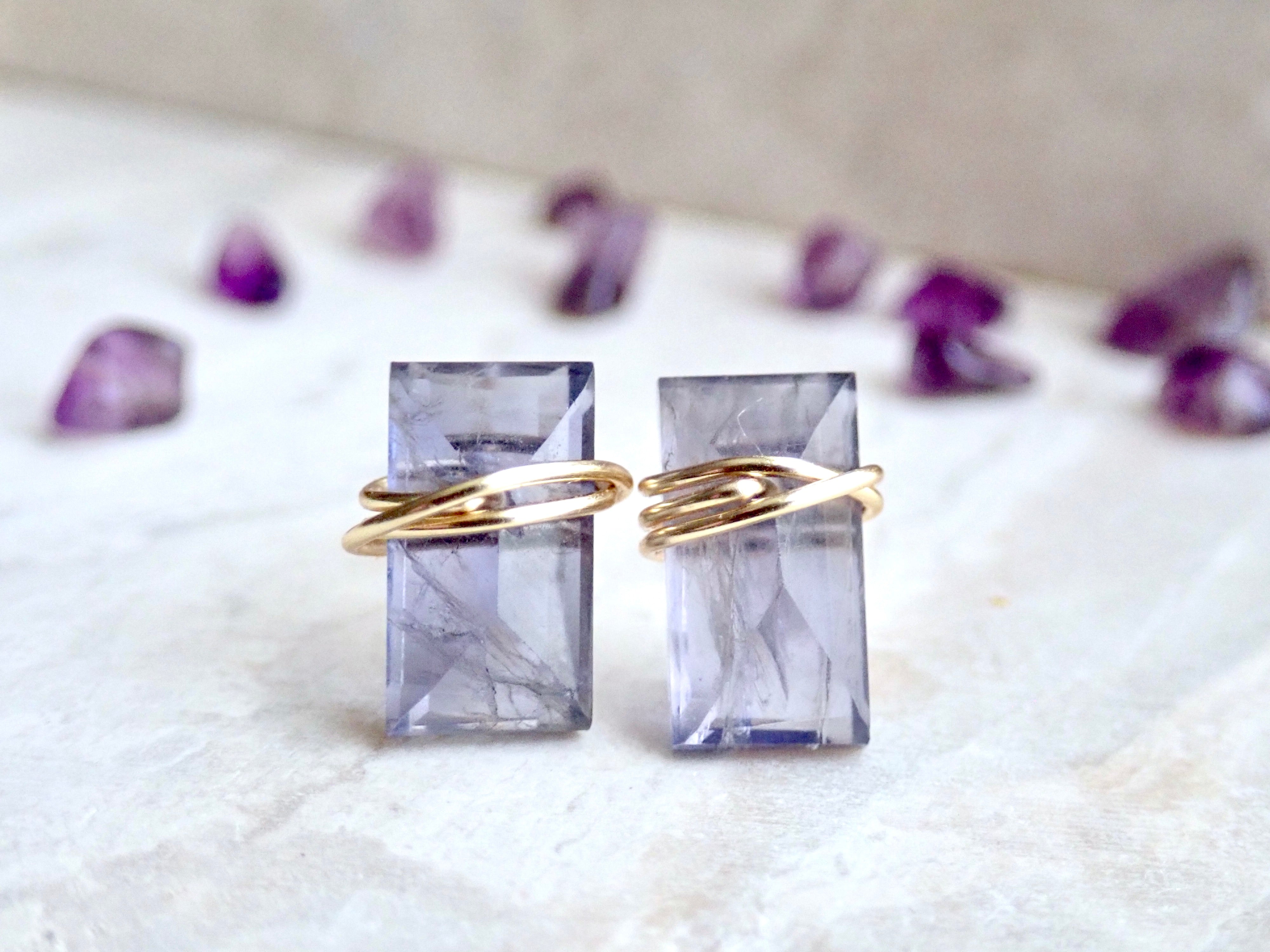 Iolite Hoop Earrings, Water Sapphire Hoop Earrings, store Iolite Circle Earrings, Iolite Jewelry, Iolite Jewellery, Blue Gemstone Earrings