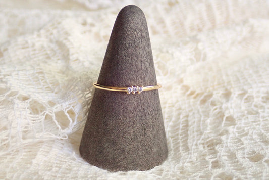 Tiny Triad Dainty Gold Diamond CZ  Ring