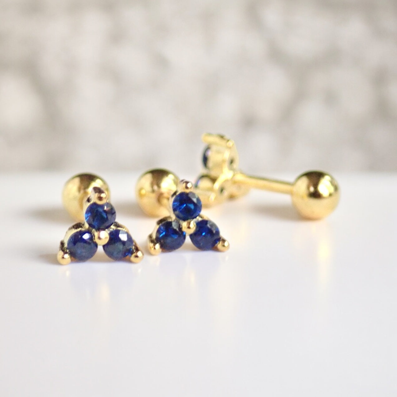 Tiny Trefoil Sapphire Stud Earrings