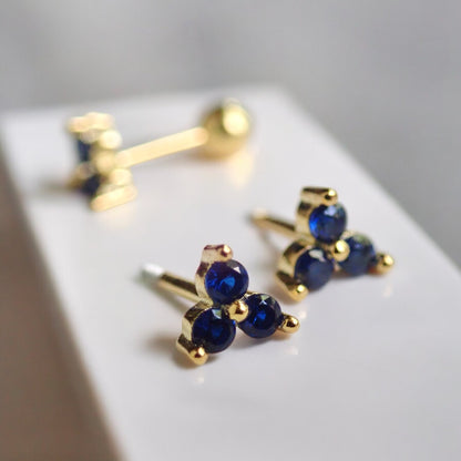 Tiny Trefoil Sapphire Stud Earrings