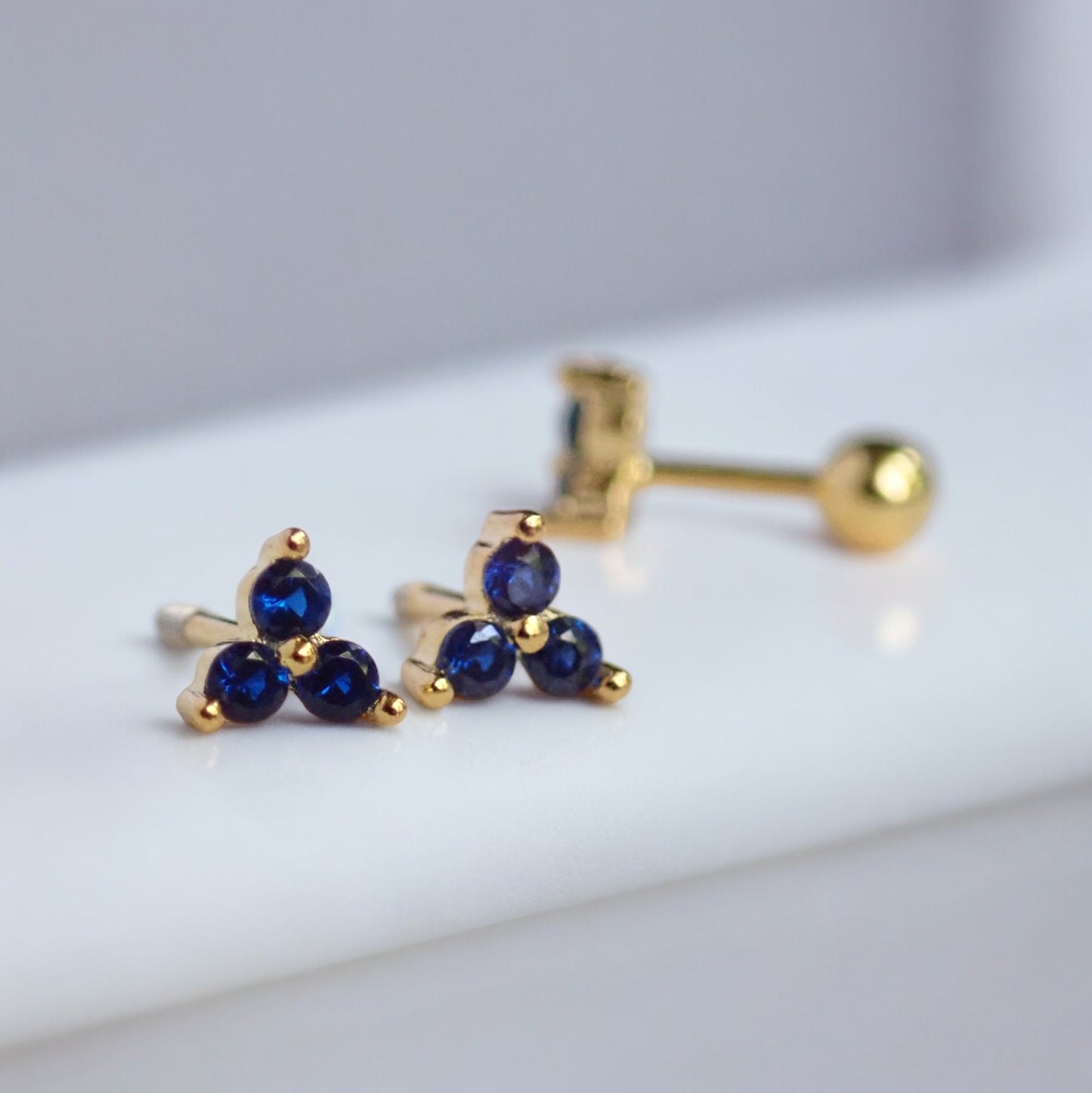 Tiny Trefoil Sapphire Stud Earrings