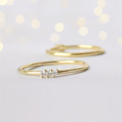 Tiny Triad Dainty Gold Diamond CZ  Ring