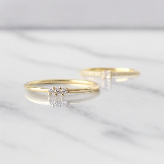 Tiny Triad Dainty Gold Diamond CZ  Ring