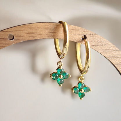 Envy Green Flower Charm Hoops