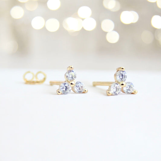 Tiny Trefoil CZ Stud Earrings