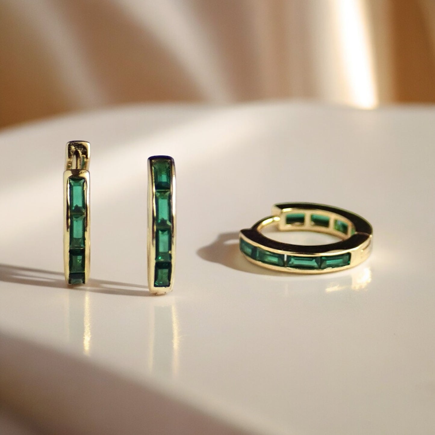 Emerald CZ Huggie Hoops