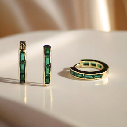 Emerald CZ Huggie Hoops