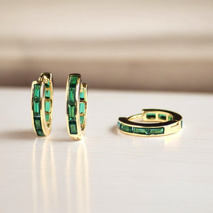 Emerald CZ Huggie Hoops