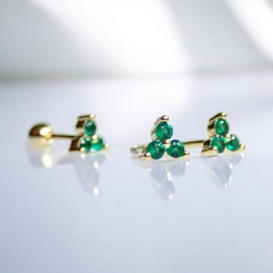 Tiny Emerald Trefoil CZ Stud Earrings