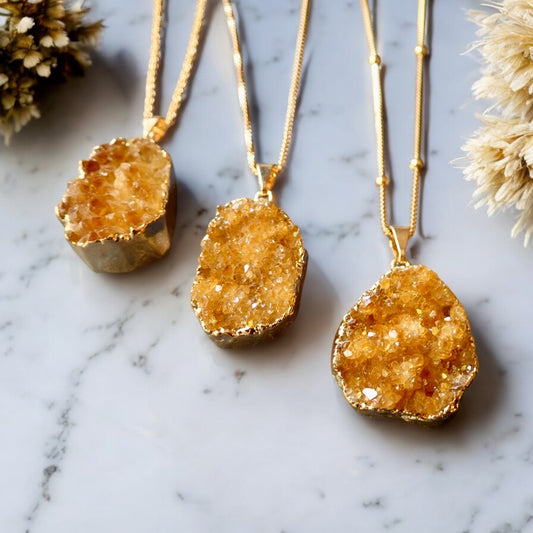 Chunky Raw Citrine Druzy Necklace, 18k Gold Filled, Cable, Box, Satellite Chains