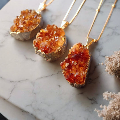 Chunky Raw Citrine Druzy Necklace, 18k Gold Filled, Cable, Box, Satellite Chains