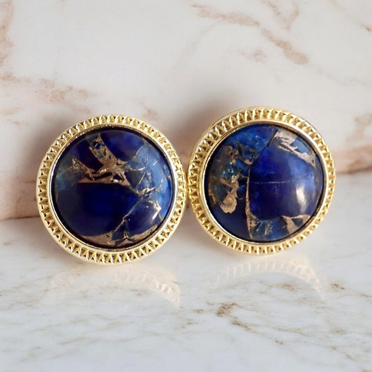 Large Lapis Lazuli Stud Earrings, Mojave Gemstone Earrings, Blue Statement Studs,, Boho Gemstone Jewelry, Gift for Her
