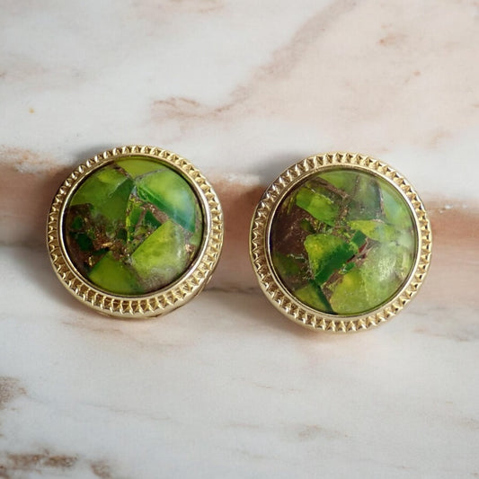 Large Peridot Stud Earrings, Mojave Gemstone Earrings, Statement Studs, August Birthstone Gift, Boho Gemstone Jewelry, Gift for Her