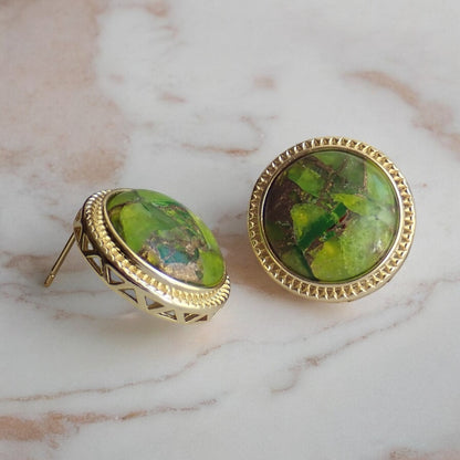 Large Peridot Stud Earrings, Mojave Gemstone Earrings, Statement Studs, August Birthstone Gift, Boho Gemstone Jewelry, Gift for Her