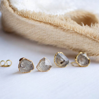Raw Herkimer Diamond Stud Earrings, Birthstone Jewelry Gift, Herkimer Diamond Posts, Natural Crystal  Gemstone Earrings,Diamond Jewelry