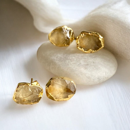 Raw Citrine Stud Earrings, Natural Citrine Post Earrings, Citrine Jewelry, November Birthstone, Crystal Stud Earrings, Raw Gemstone Earrings